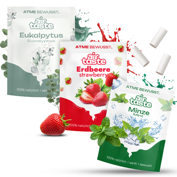 Airtaste Geschmacksfilterset – Eukalyptus, Minze & Erdbeere – 9er Set