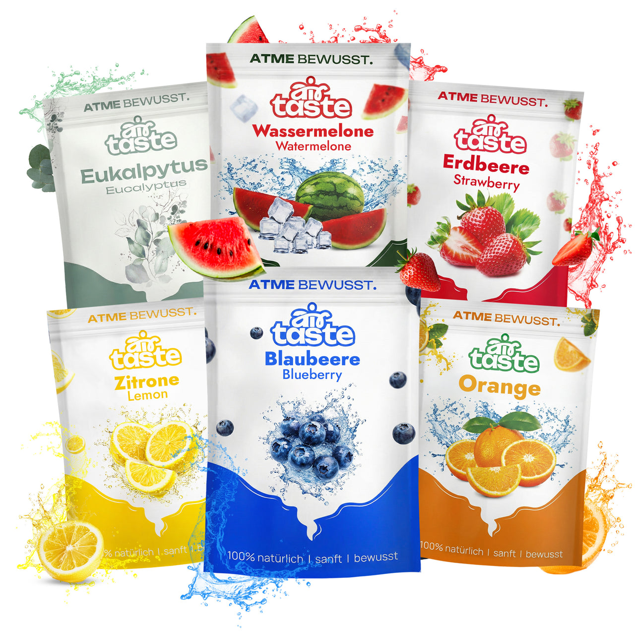 Airtaste Geschmacksfilter-Set – 6 Geschmäcker – Zitrone, Eukalyptus, Blaubeere, Erdbeere, Wassermelone & Orange