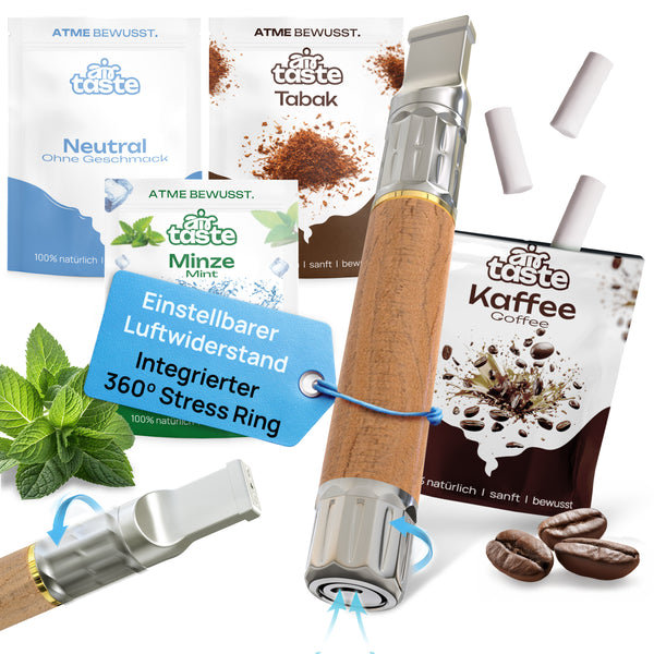 Airtaste Starter Kit – mit Stressring & verstellbarem Widerstand – 12 Filter für 1 Monat Vorrat