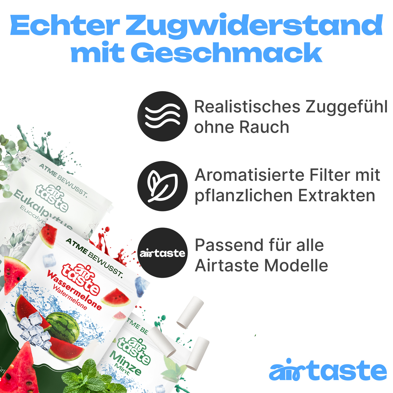 Airtaste Geschmacksfilter-Set – Eukalyptus, Minze & Wassermelone – 9er Set