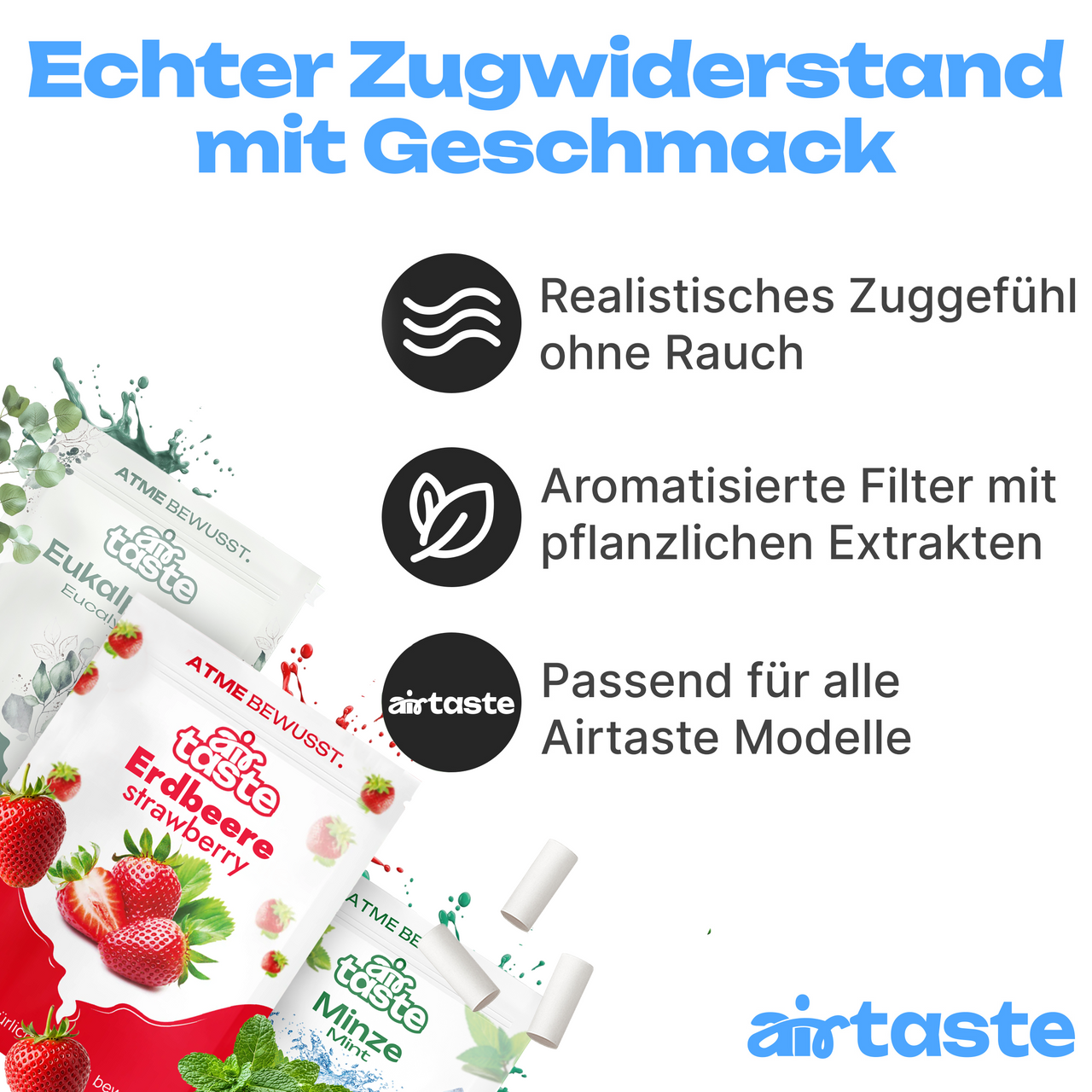 Airtaste Geschmacksfilterset – Eukalyptus, Minze & Erdbeere – 9er Set