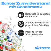 Airtaste Geschmacksfilter-Set – 6 Geschmäcker – Minze, Eukalyptus, Blaubeere, Erdbeere, Wassermelone & Orange