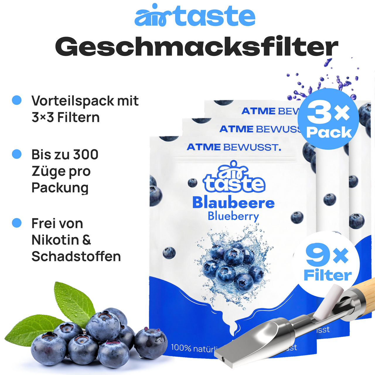 Airtaste Blaubeere Geschmacksfilter – 9er Set