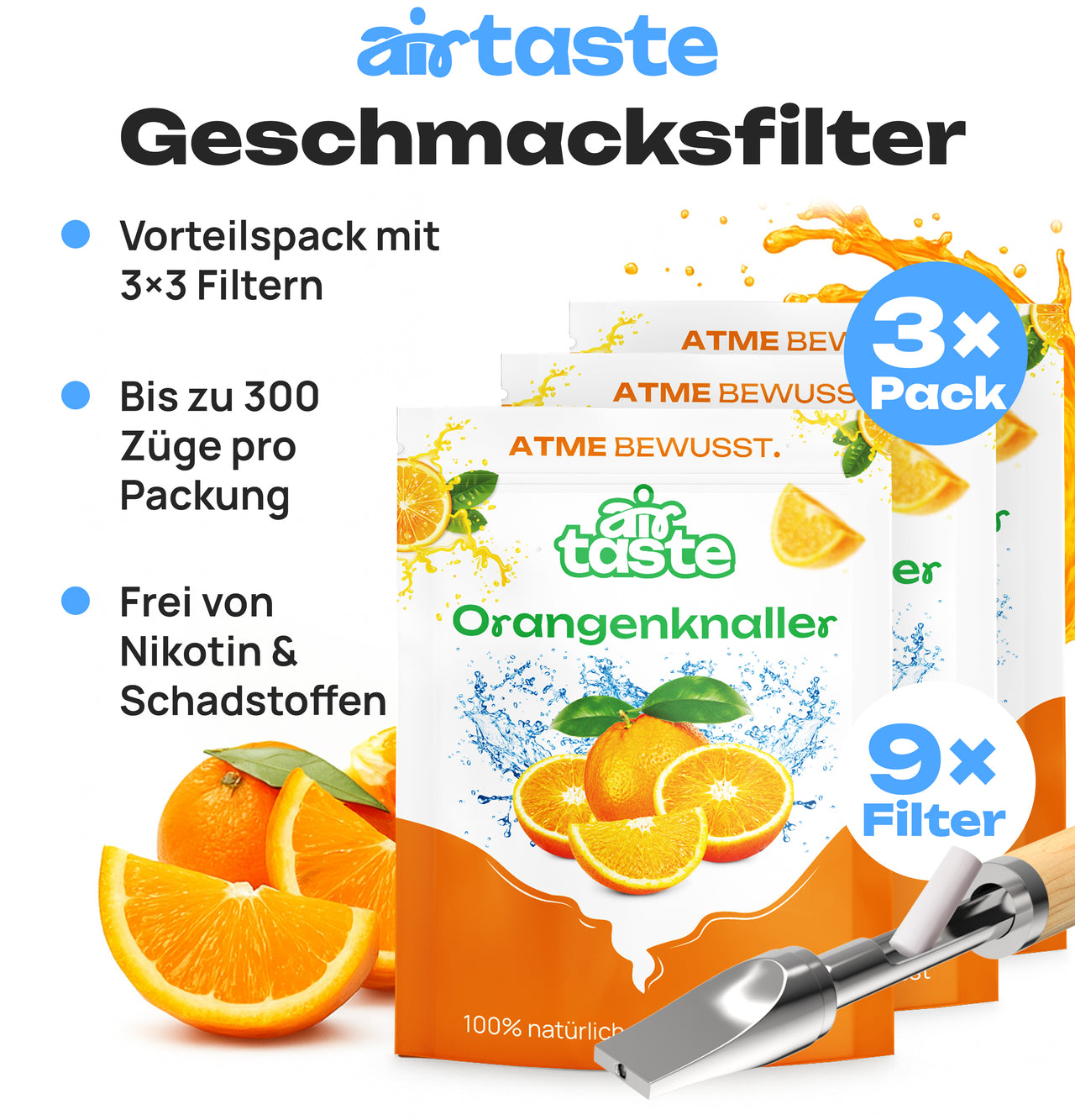 Airtaste Orangen Geschmacksfilter – 9 Filter mit 1 Monat Vorrat