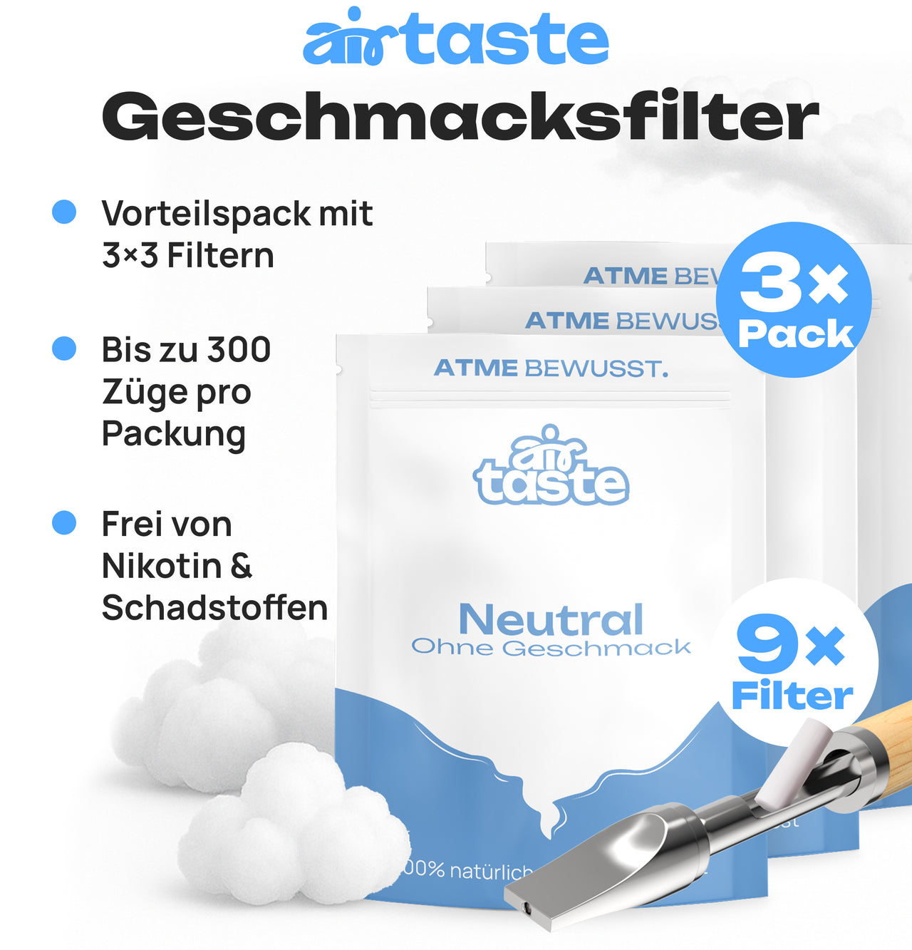 Airtaste Neutral Geschmacksfilter – 9 Filter mit 1 Monat Vorrat