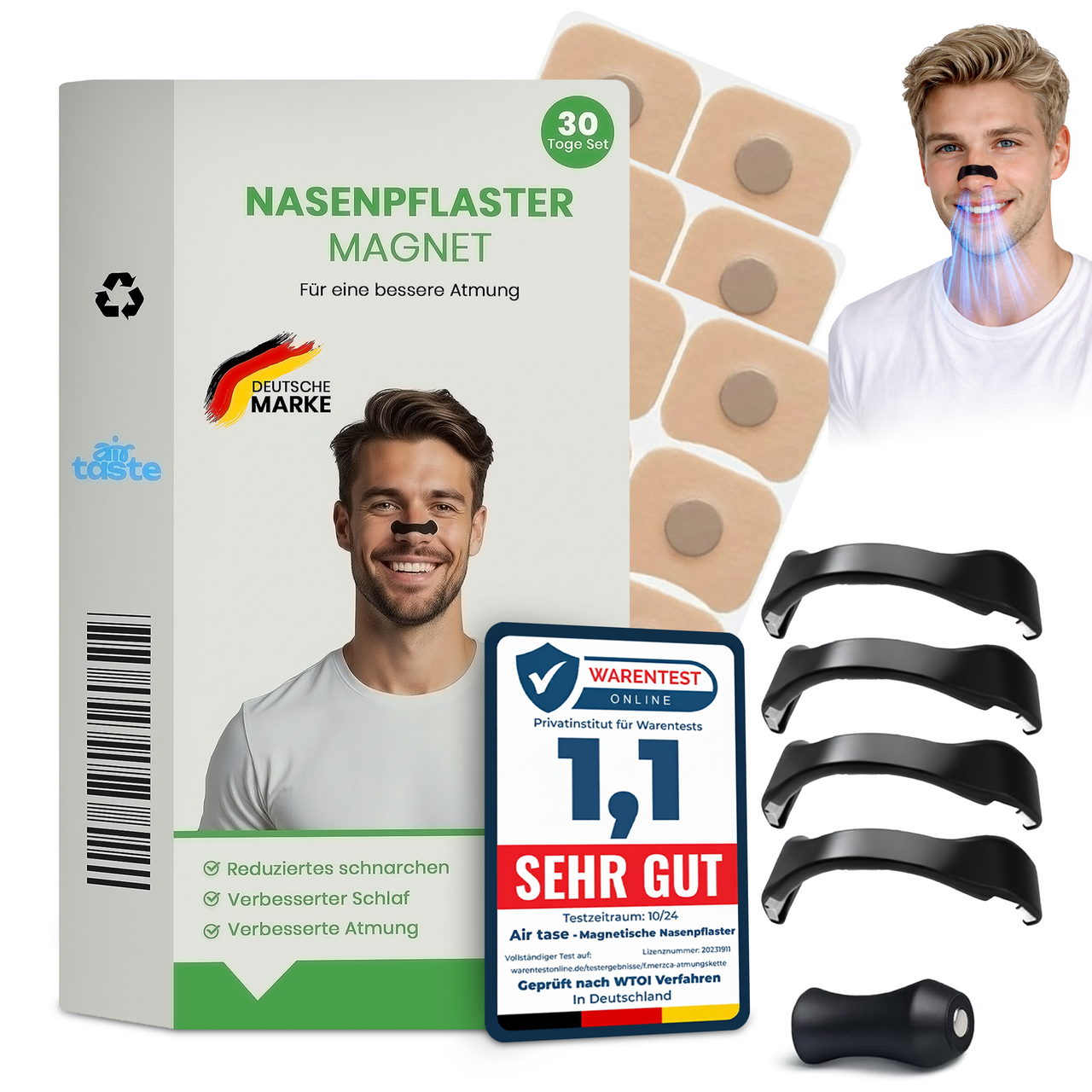 Magnetische Nasenpflaster – besser atmen & ruhiger schlafen | 30 Anwendungen