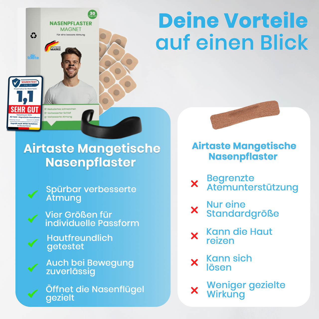 Magnetische Nasenpflaster – besser atmen & ruhiger schlafen | 30 Anwendungen